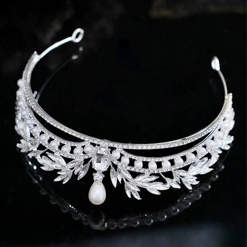 Wedding Hair Accessories -  Pearl and Crystal Bridal Tiara - Available in Gold and Silver