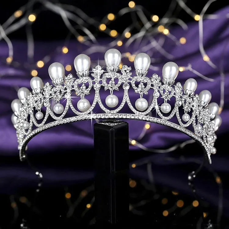 Wedding Hair Accessories -  Pearl and Crystal Bridal Tiara - Available in Yellow Gold and Silver