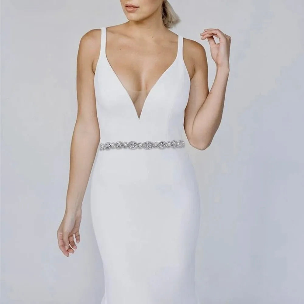 Wedding Accessories - Silver Pearl and Crystal Bridal Belt/Sash