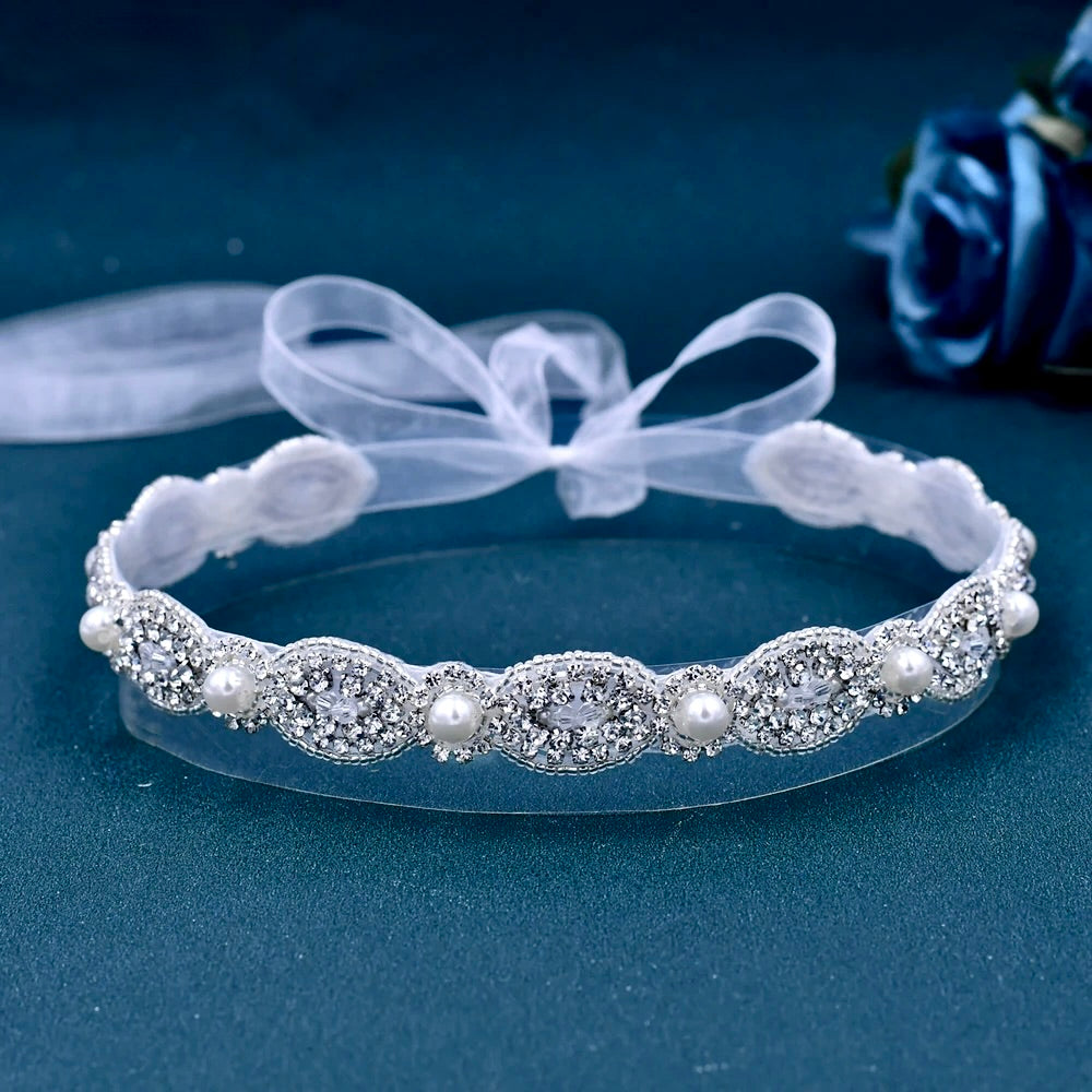 Wedding Accessories - Silver Pearl and Crystal Bridal Belt/Sash