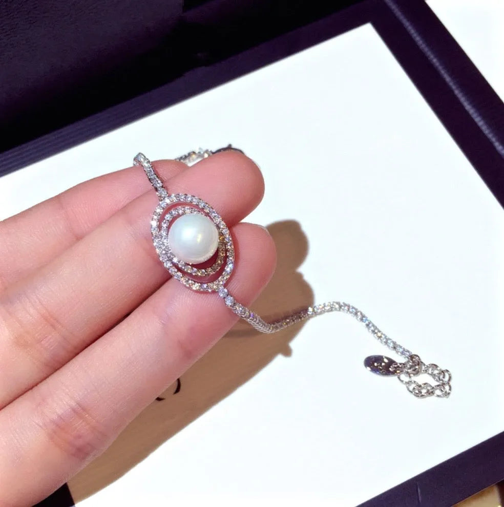 Pearl Wedding Jewelry - Pearl and Cubic Zirconia Bridal Bracelet