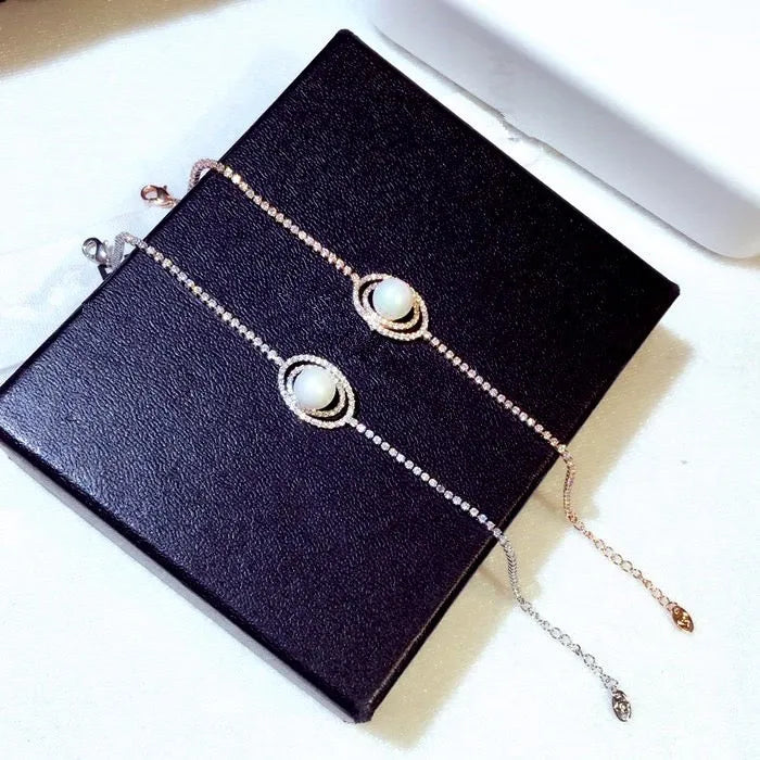 Pearl Wedding Jewelry - Pearl and Cubic Zirconia Bridal Bracelet