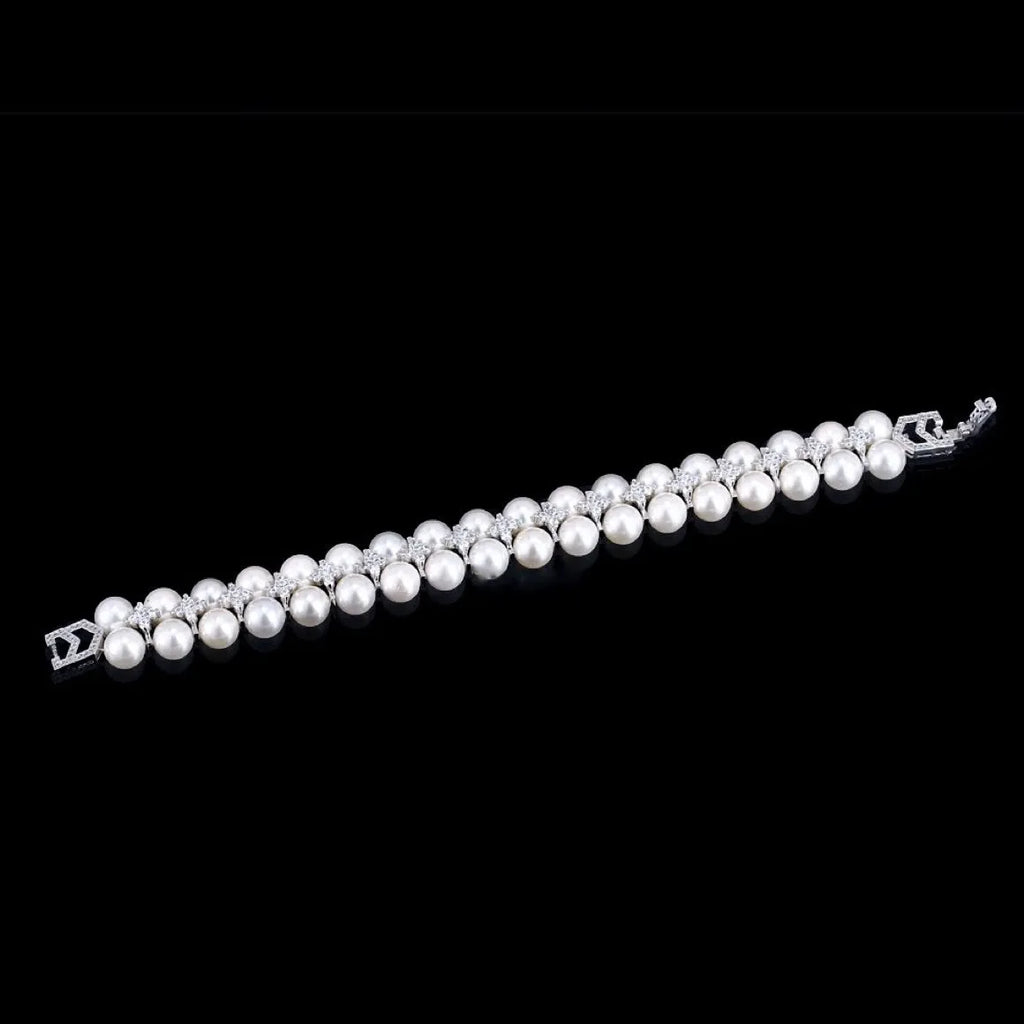Pearl Wedding Jewelry - Pearl and Cubic Zirconia Bridal Bracelet