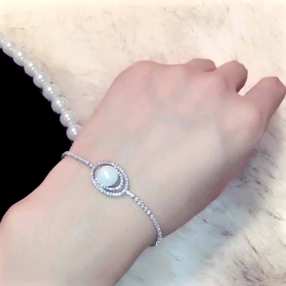Pearl Wedding Jewelry - Pearl and Cubic Zirconia Bridal Bracelet