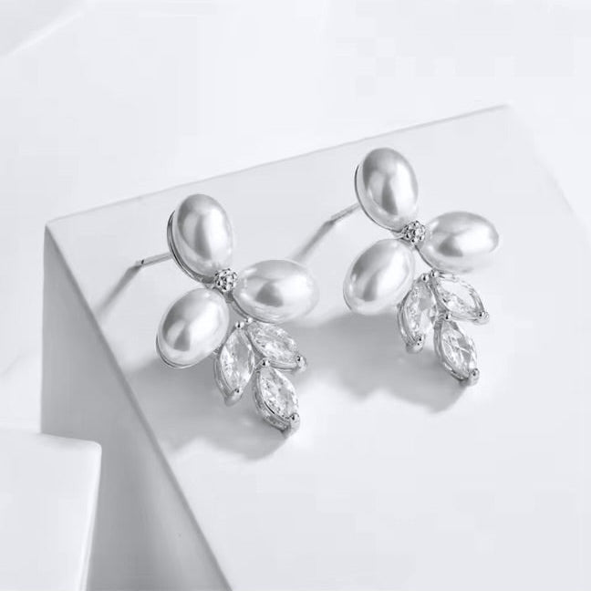 Wedding Jewelry - Pearl and Cubic Zirconia Bridal Earrings - Available in Silver, Rose Gold and Yellow Gold