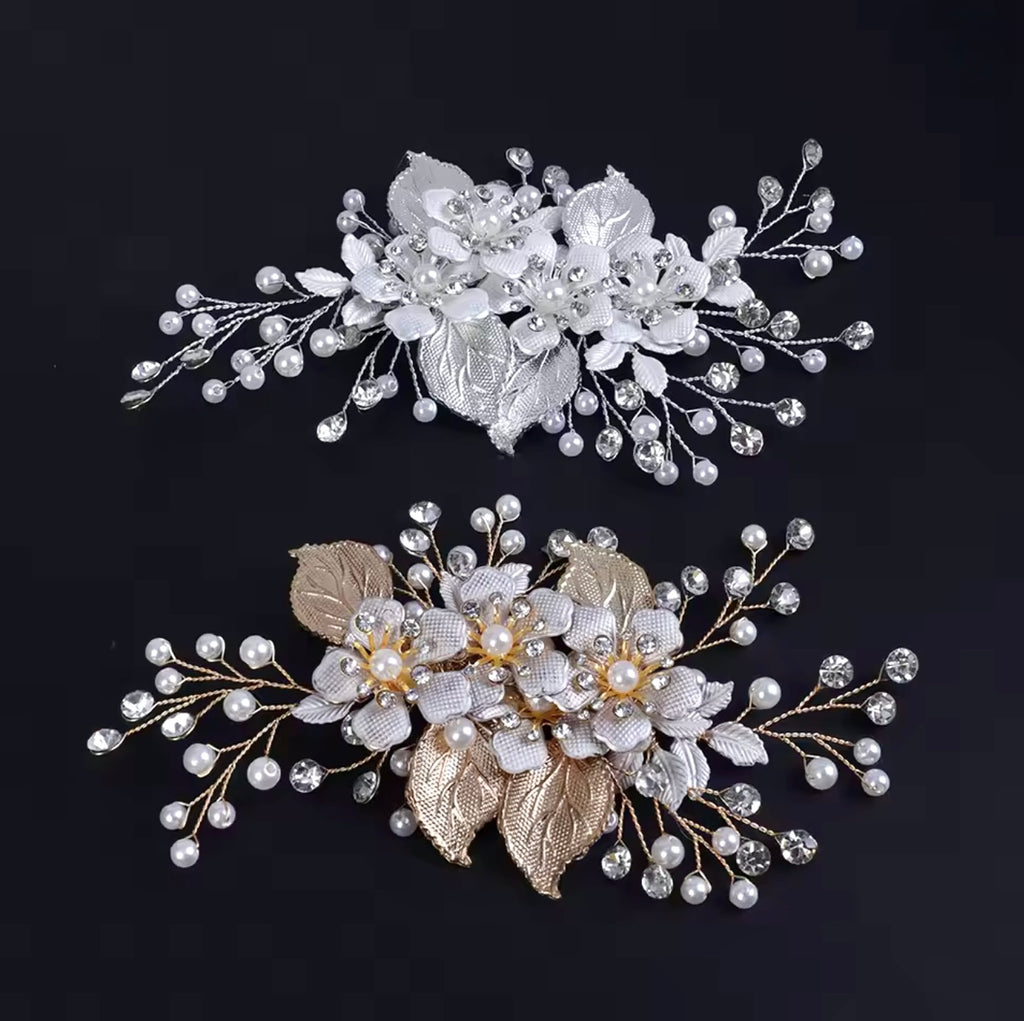 Wedding Hair Accessories - Gold and Silver Pearl Bridal Hair Clip