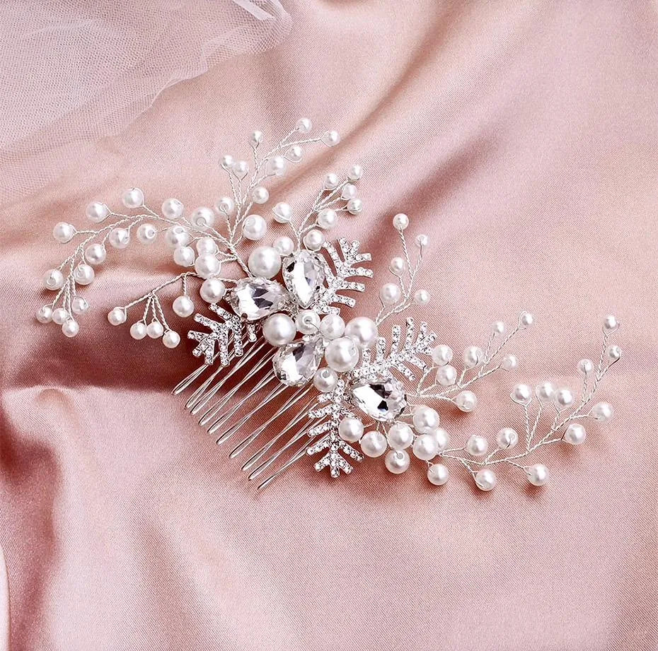 Wedding Hair Accessories - Winter Pearl and Crystal Bridal Hair Comb
