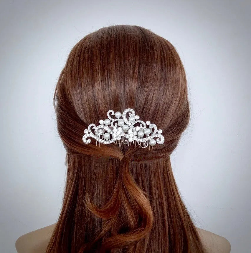 Wedding Hair Accessories - Pearl and Crystal Bridal Hair Comb - Available in Silver and Gold