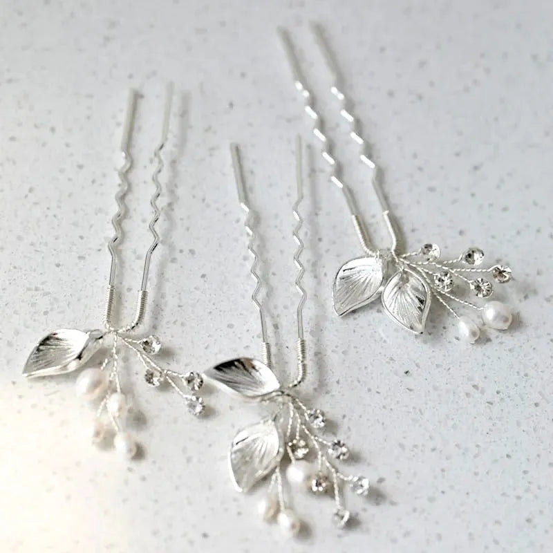 Wedding Hair Accessories - Pearl Bridal Hair Pins Set of Three - available in Gold and Silver