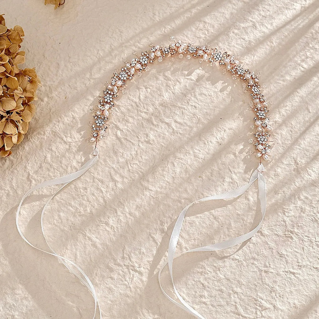 Wedding Hair Accessories - Pearl and Crystal Bridal Headband - Available in Silver and Rose Gold