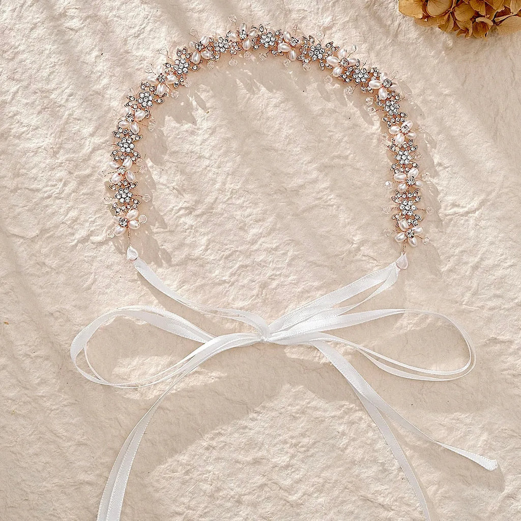 Wedding Hair Accessories - Pearl and Crystal Bridal Headband - Available in Silver and Rose Gold