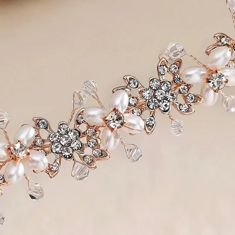 Wedding Hair Accessories - Pearl and Crystal Bridal Headband - Available in Silver and Rose Gold