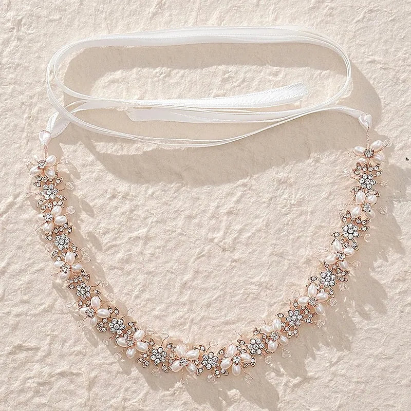 Wedding Hair Accessories - Pearl and Crystal Bridal Headband - Available in Silver and Rose Gold
