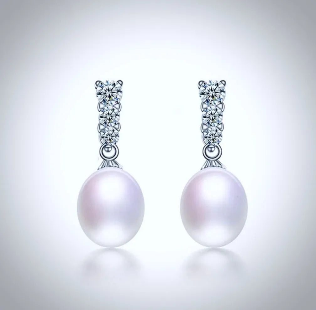 Pearl Wedding Jewelry - Sterling Silver Pearl and Cubic Zirconia Bridal Jewelry Set