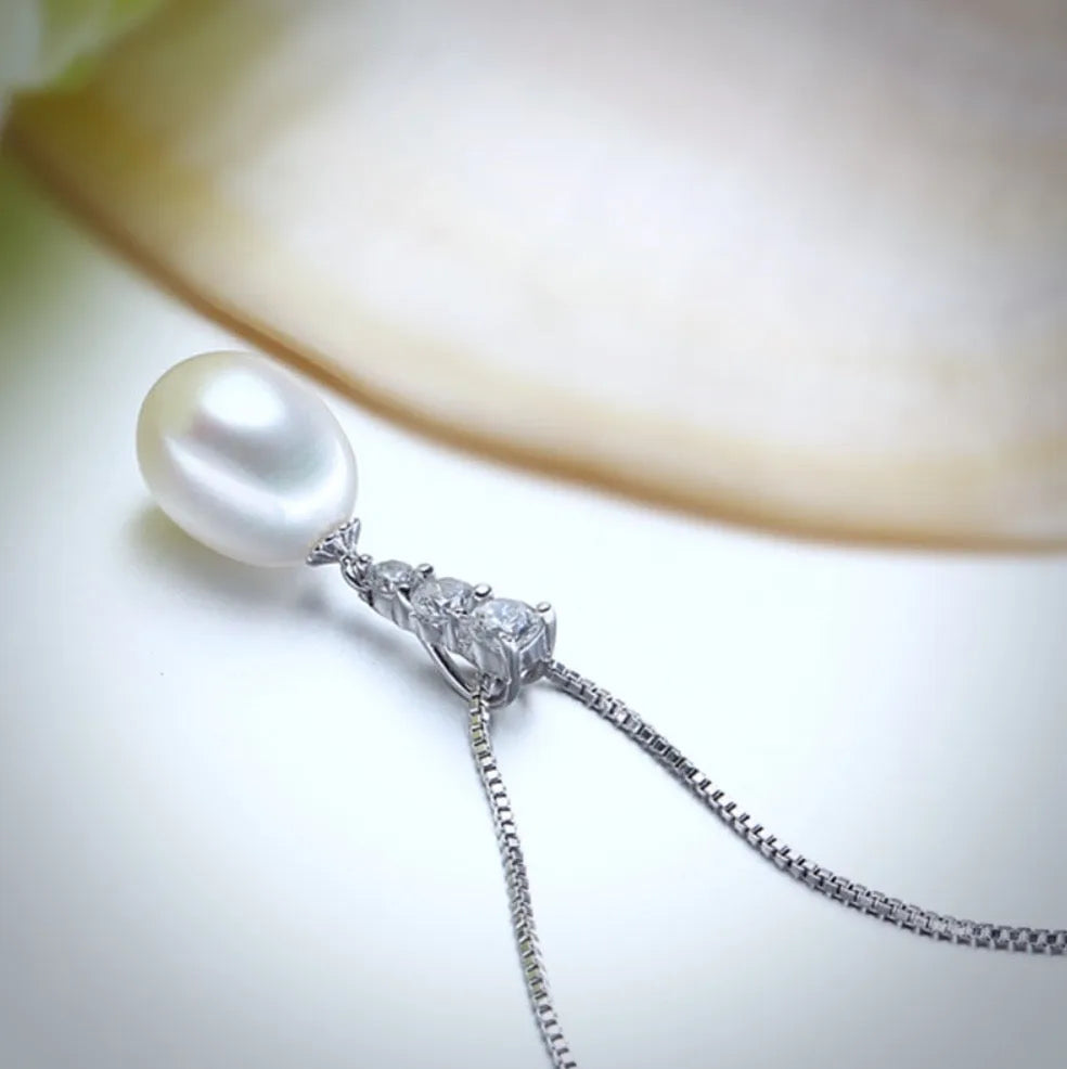 Pearl Wedding Jewelry - Sterling Silver Pearl and Cubic Zirconia Bridal Jewelry Set