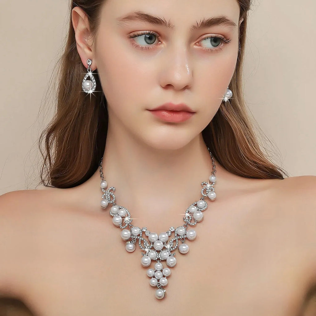 Wedding Jewelry and Accessories - Pearl 3-Piece Bridal Jewelry Set With Tiara