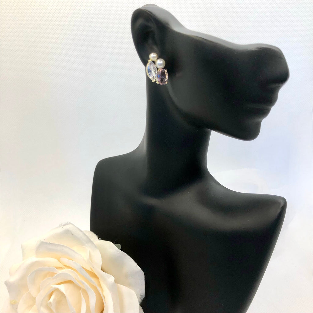 Wedding Jewelry - Pearl and Pink CZ Bridal Stud Earrings