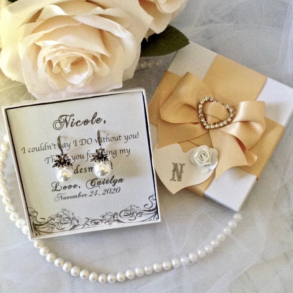 Bridal Party Gifts - Pearl Bridesmaids Earrings - More Colors Available