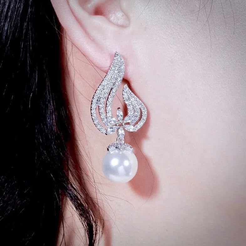 Wedding Jewelry - Pearl and Cubic Zirconia Bridal Earrings - Available in Rose Gold and Silver