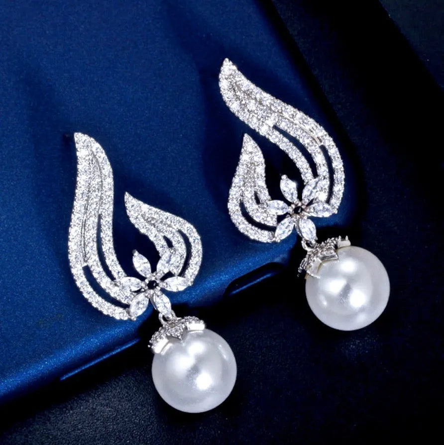Wedding Jewelry - Pearl and Cubic Zirconia Bridal Earrings - Available in Rose Gold and Silver