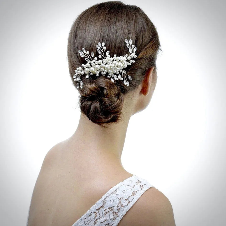Wedding Hair Accessories - Silver Pearl and Crystal Bridal Hair Comb