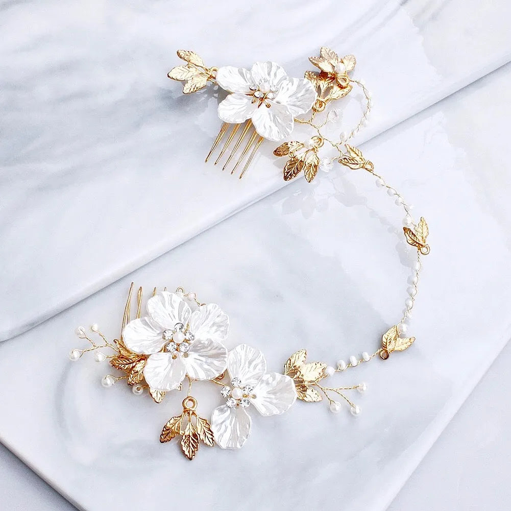 Wedding Hair Accessories - Gold Pearl and Crystal Bridal Headband