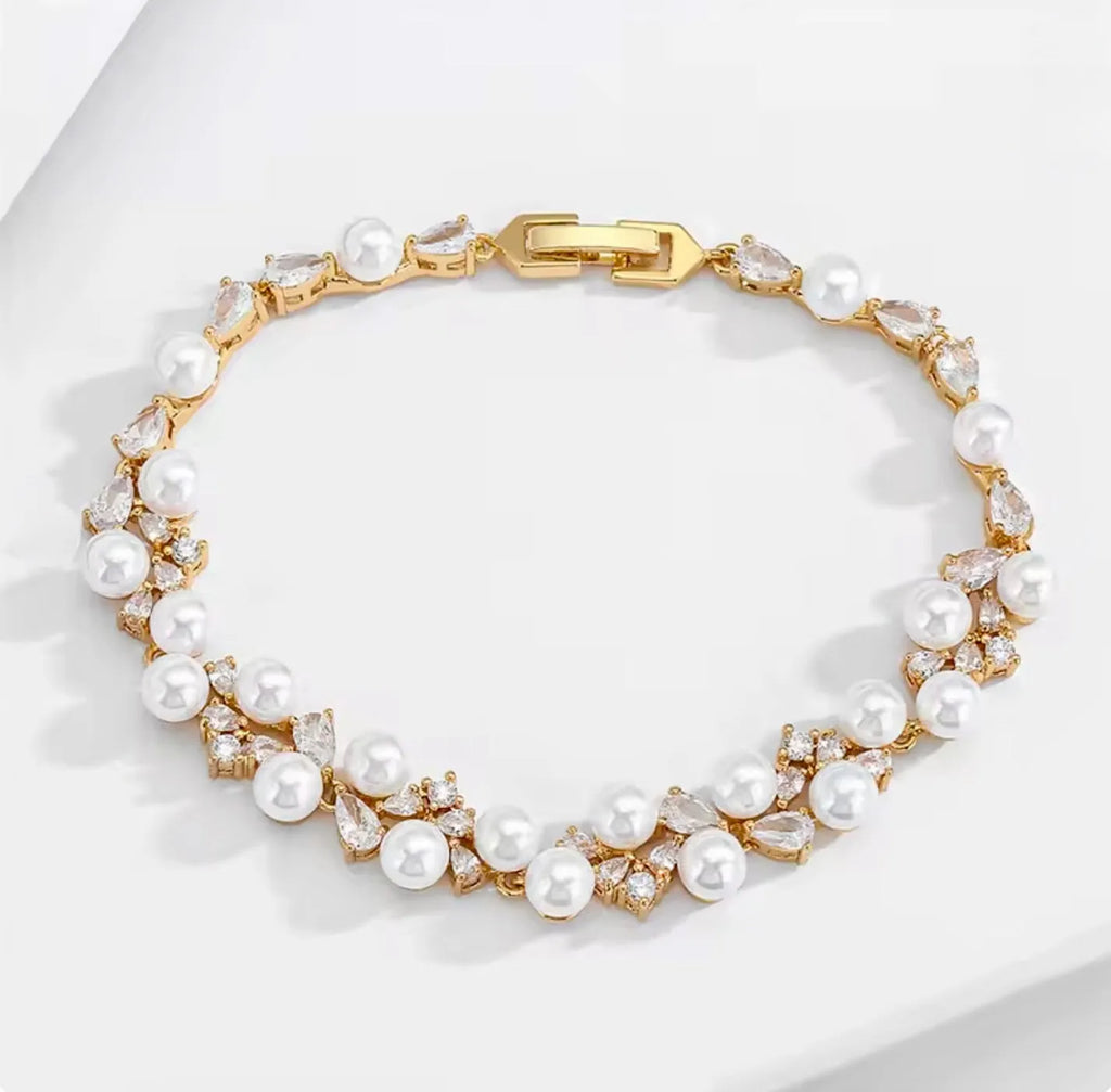 Wedding Pearl & CZ Bracelet – Wedding Jewelry in Gold or Silver | ADORA ...