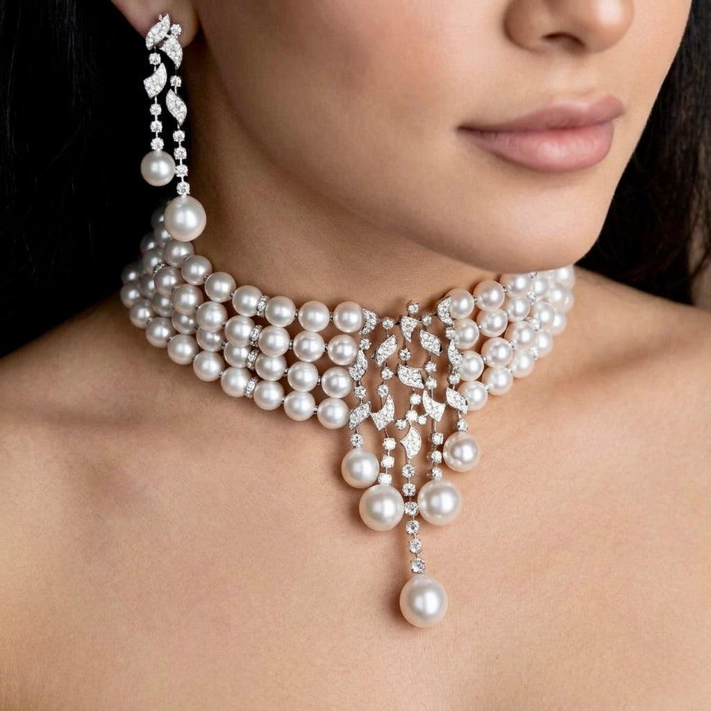 Pearl & Cubic Zirconia Wedding Jewelry Set | Elegant Statement
