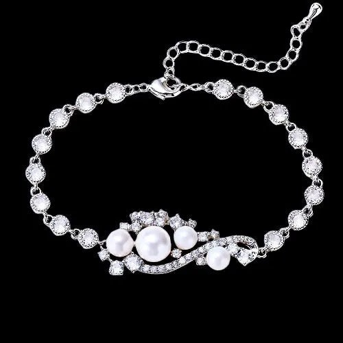Pearl Wedding Jewelry - Pearl and Cubic Zirconia Bridal Bracelet - Available in Silver and Gold