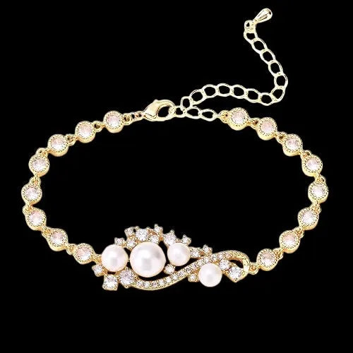 Pearl Wedding Jewelry - Pearl and Cubic Zirconia Bridal Bracelet - Available in Silver and Gold
