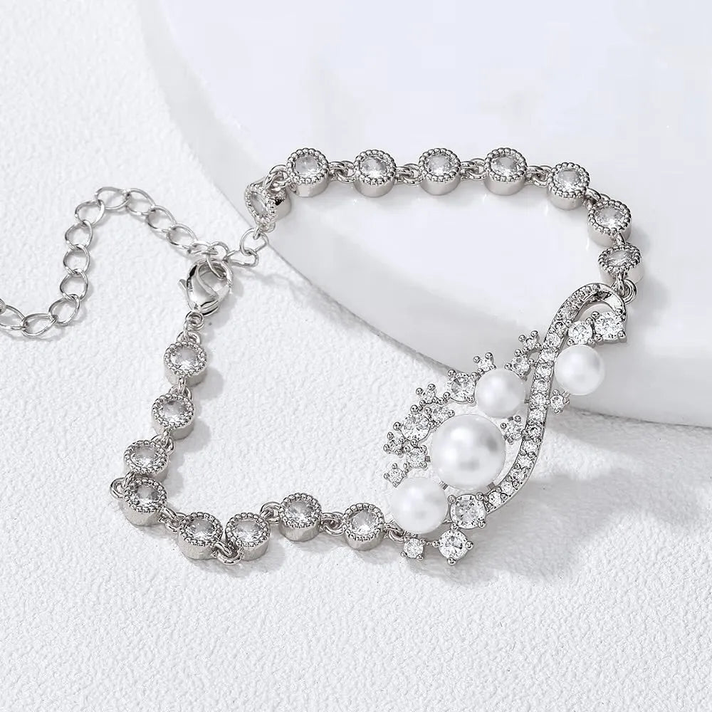 Pearl Wedding Jewelry - Pearl and Cubic Zirconia Bridal Bracelet - Available in Silver and Gold
