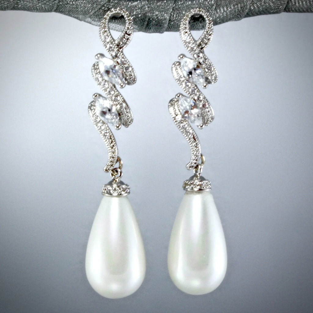 Pearl Wedding Jewelry - Pearl and Cubic Zirconia Bridal Jewelry Set