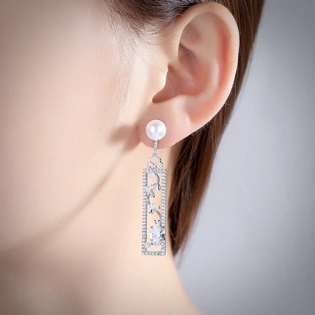 Pearl Wedding Jewelry - Pearl and Cubic Zirconia Bridal Earrings