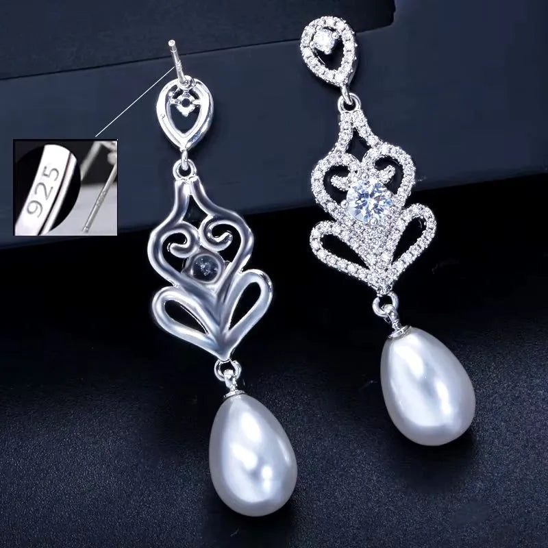 Pearl Wedding Jewelry - Pearl and Cubic Zirconia Bridal Earrings - Available in Silver and Rose Gold