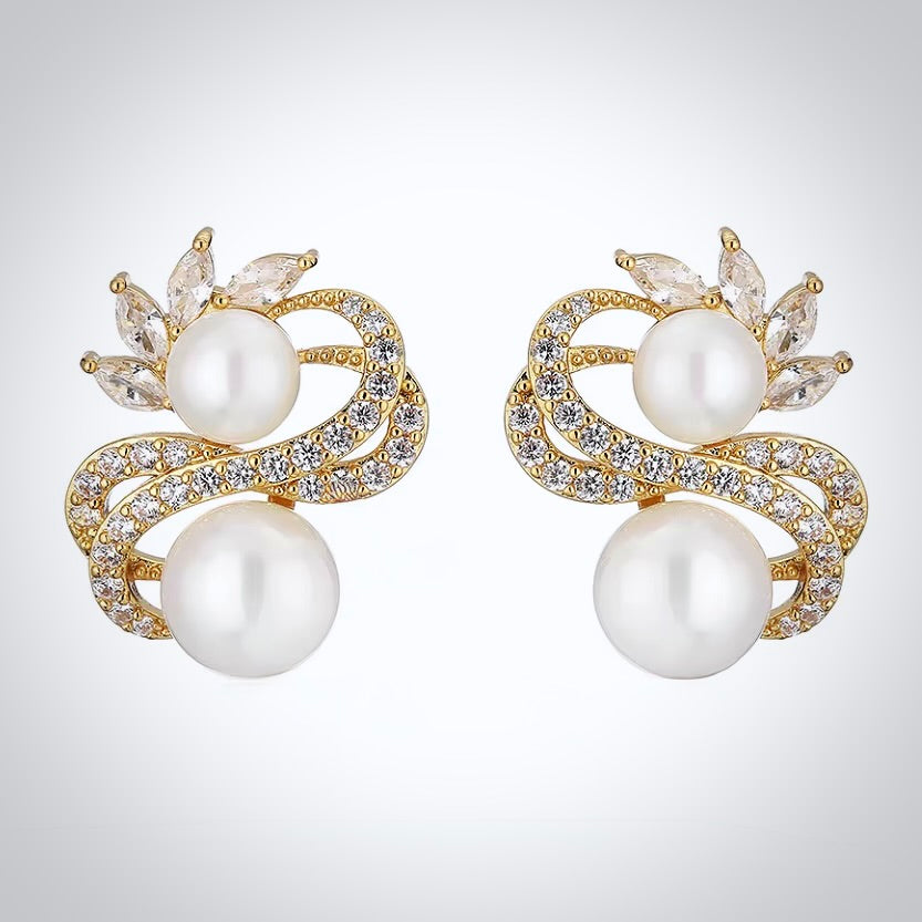 Wedding Jewelry - Pearl Bridal Stud Earrings - Available in Silver and Gold
