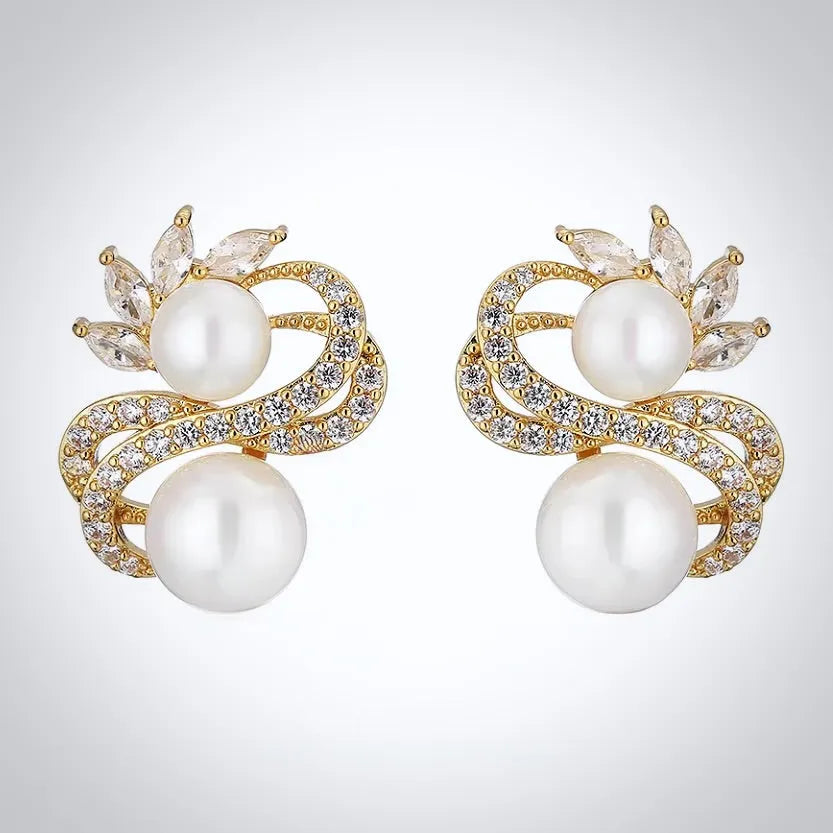 Wedding Jewelry - Pearl Bridal Stud Earrings - Available in Silver and Gold