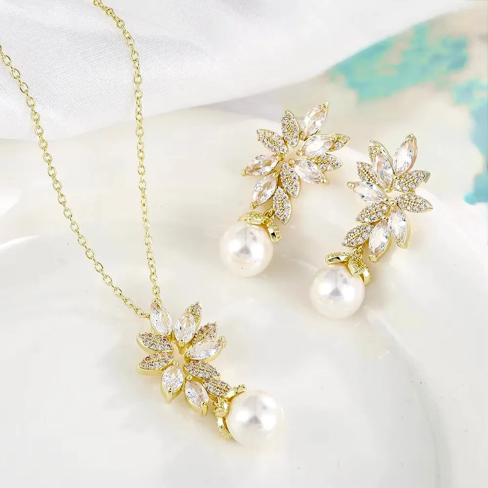 Wedding Pearl Jewelry - Pearl and Cubic Zirconia Bridal Jewelry Set