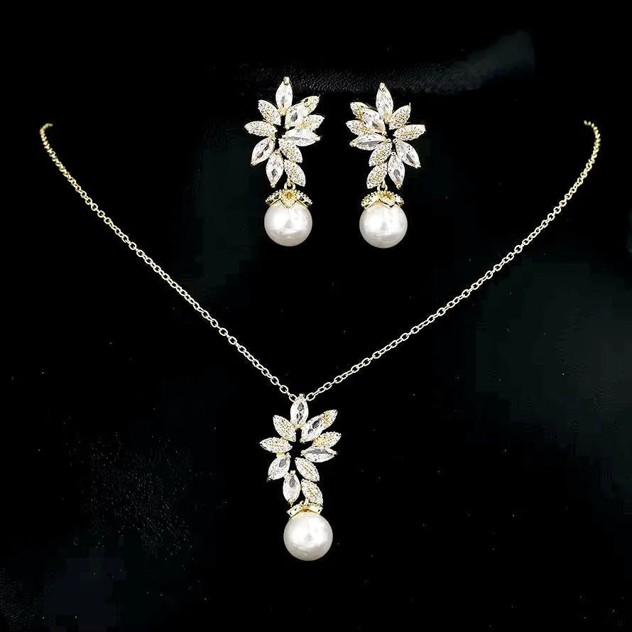 Wedding Pearl Jewelry - Pearl and Cubic Zirconia Bridal Jewelry Set