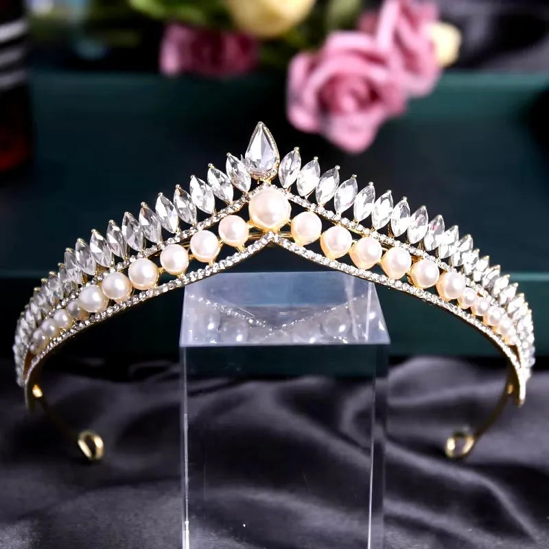 Wedding Hair Accessories - Silver Pearl and Cubic Zirconia Tiara
