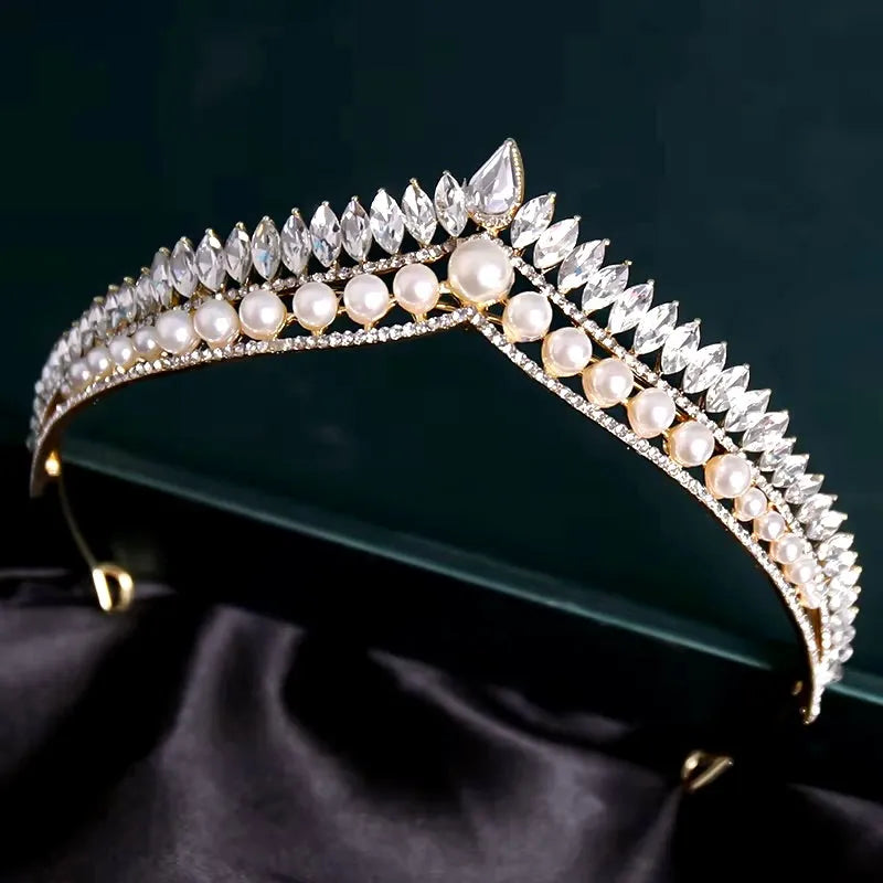 Wedding Hair Accessories - Silver Pearl and Cubic Zirconia Tiara