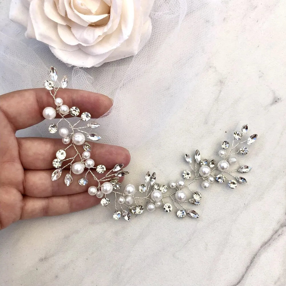 Wedding Hair Accessories - Pearl and Crystal Bridal Short Hair Vine
