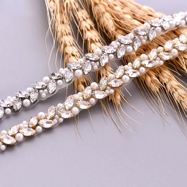 Wedding Accessories - Pearl and Crystal Bridal Belt - Available in Silver and Gold