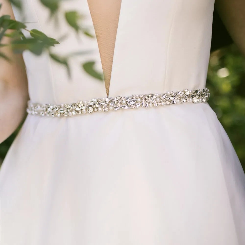 Wedding Accessories - Silver Pearl and Crystal Bridal Belt