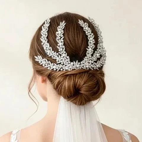 Silver Bridal Headdress with Crystals & Pearls | Wedding  display picture 1