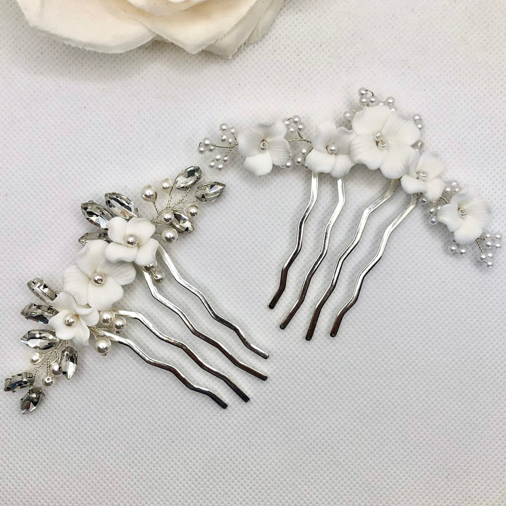 Wedding Hair Accessories - Ceramic Flowers Bridal Hair Comb