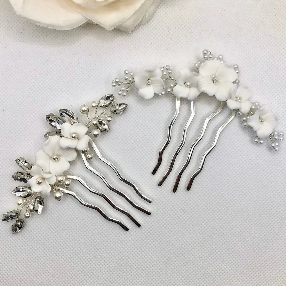 Wedding Hair Accessories - Ceramic Flowers Bridal Hair Comb