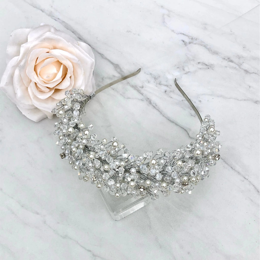 Wedding Hair Accessories - Silver Pearl and Crystal Bridal Headband