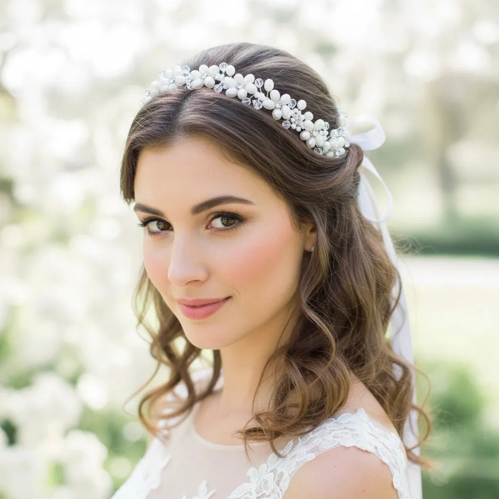 Wedding Hair Accessories - Silver Pearl and Crystal Bridal Headband/Vine