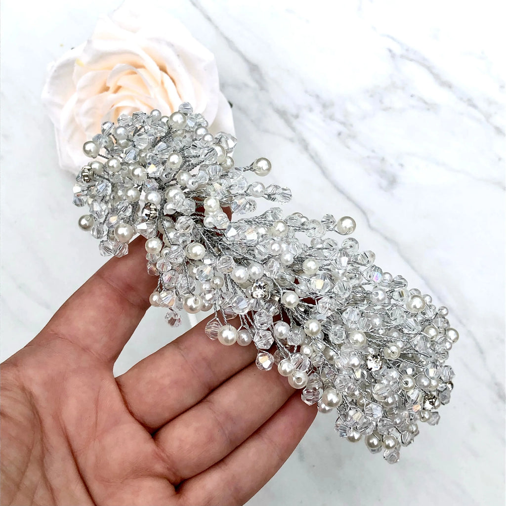 Wedding Hair Accessories - Silver Pearl and Crystal Bridal Headband