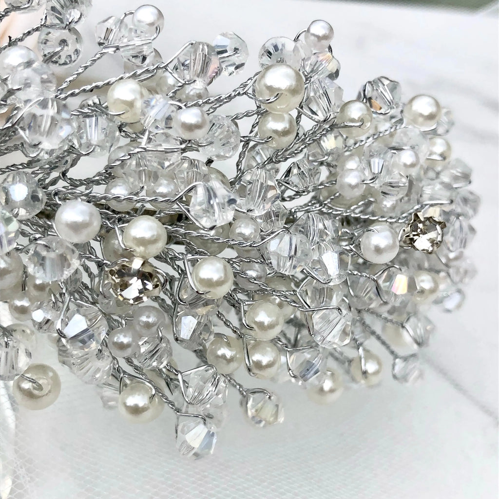Wedding Hair Accessories - Silver Pearl and Crystal Bridal Headband